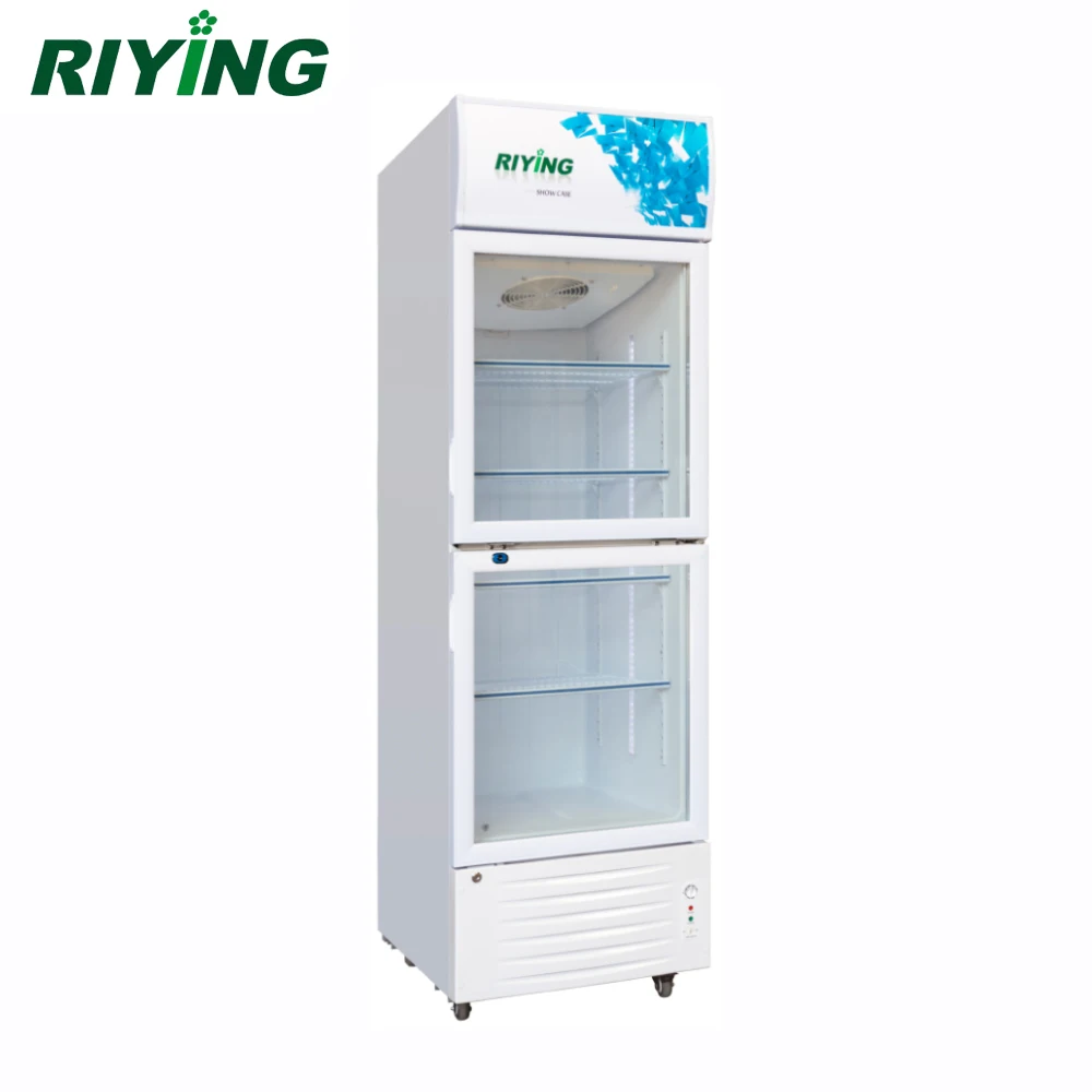 Two Door Glass Door Upright Beverage Showcase Refrigerator Soft Drink Display Cooler