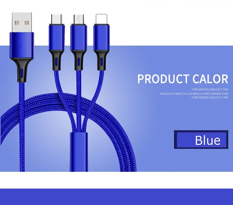 Usb 3 в 1 Плетеный Тип c Быстрый кабель для зарядки мобильного