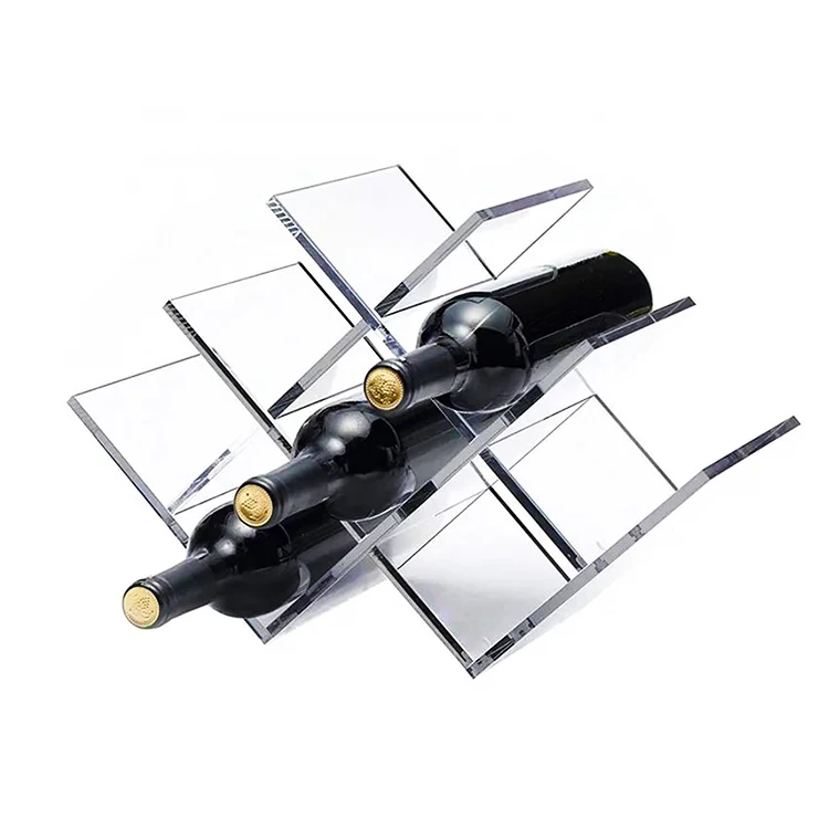 Custom W Shaped Clear Acrylic Wine Bottle Display Holder 8 Lattices Acrylic Wine Storage Stand Rack