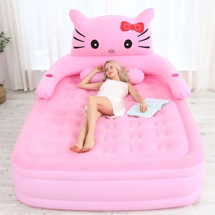 Cartoon cat sleeping bed  home bedroom durable mattress PVC airbed inflatable flocking portable air bed mattress