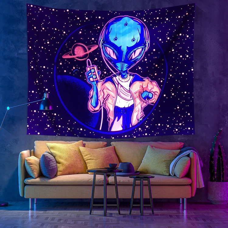 Fluorescent Black Light UV Reactive Tapestries Yoga Mandala Backdrop Rug for Home Decoration