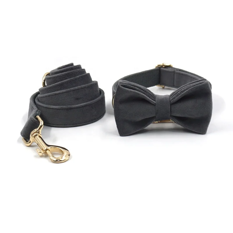 2024 new products ideas fashion adjustable dog harness high quality cute dark grey velvet designer harness for dogs pet leashes