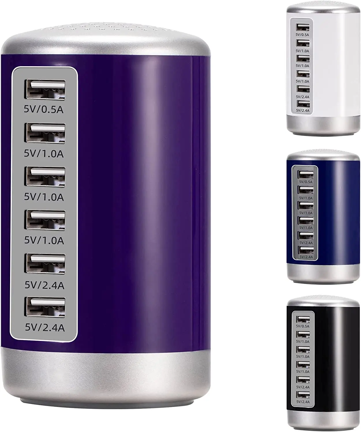 Charging Station for Multiple Devices 30W Wall Charger Block 6 USB Ports 60W USB Charging Hub Smart IC Charger Tower with Type-C