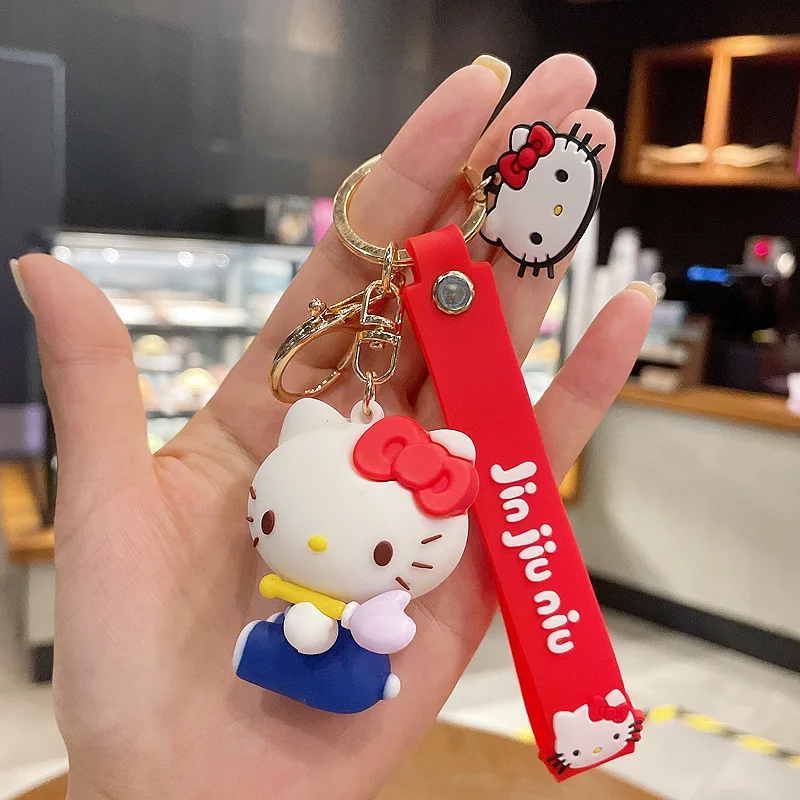 Cute cartoon kt cat girl creative bag ornaments school bag small pendant silicone doll car chain ring keychain wholesale