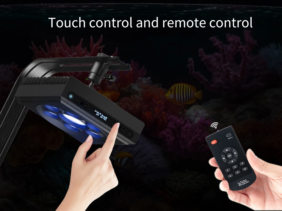 Advanced  Popular SPS LPS Full Spectrum LED Aquarium Light Dimmer Timer for Corals Reef Tank Touch & 2.4G Remote Control IP66