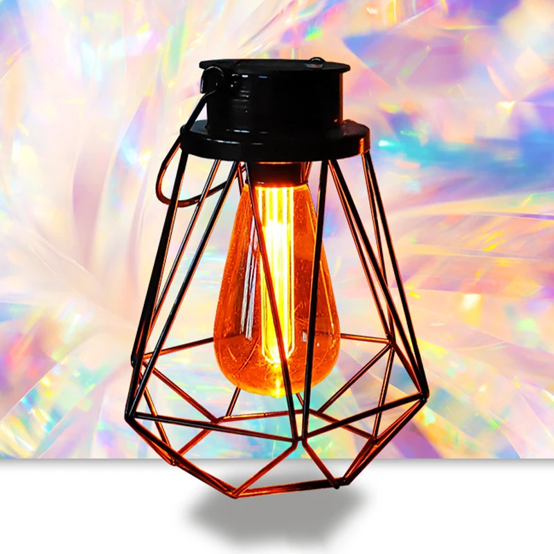 Outdoor Hot Selling Metal Led Edison Bulbs Hanging Solar Lantern For Courtyard Lawn Landscape Decor