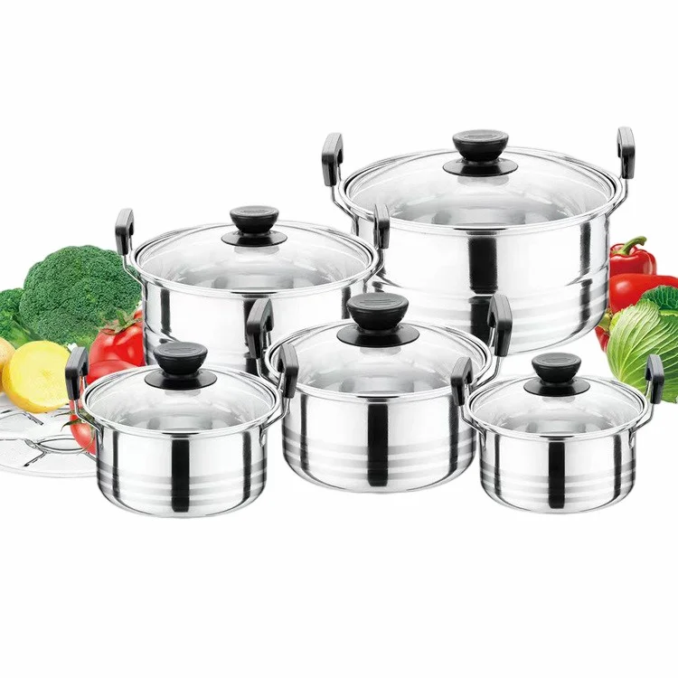 10 Pcs Kitchen Accessories  Stainless Steel Cookware Set Cooking Pot With Steel Lids