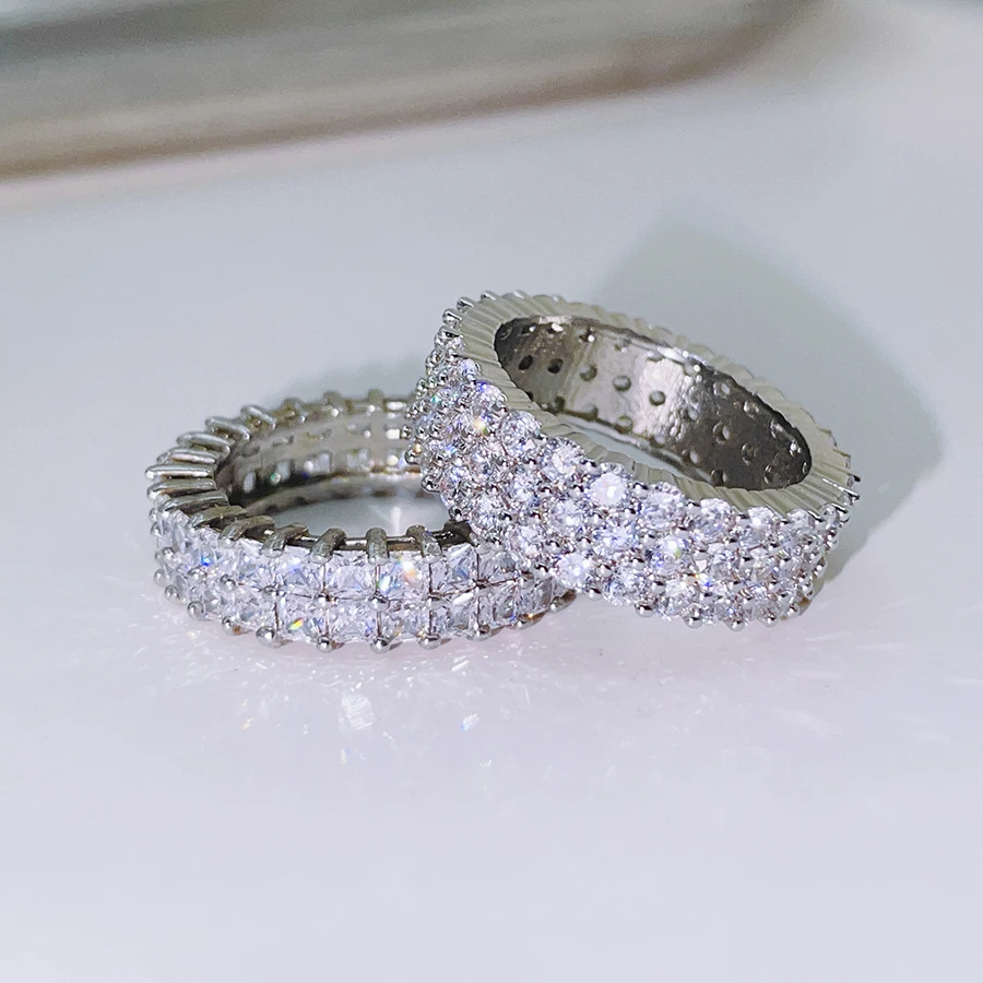 Pass Diamond Tester D Color VVS Grade Princess Cut Moissanite Rings Men Gems Silver Gold Ring for women men