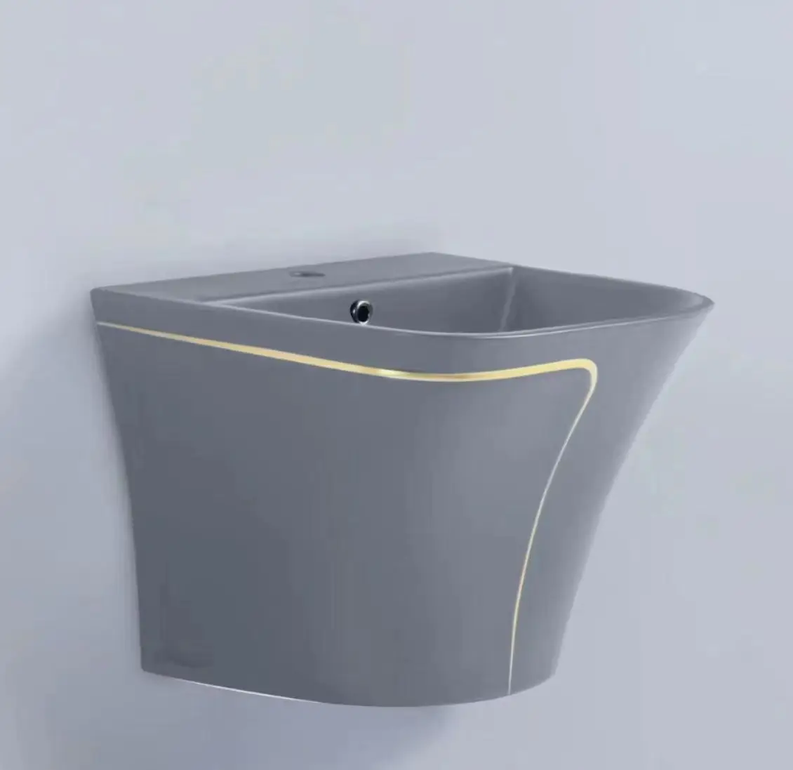 Luxury Golden Line Ceramic Bathroom Sink Color Half Pedestal Wall-hung Wash Hand Basin
