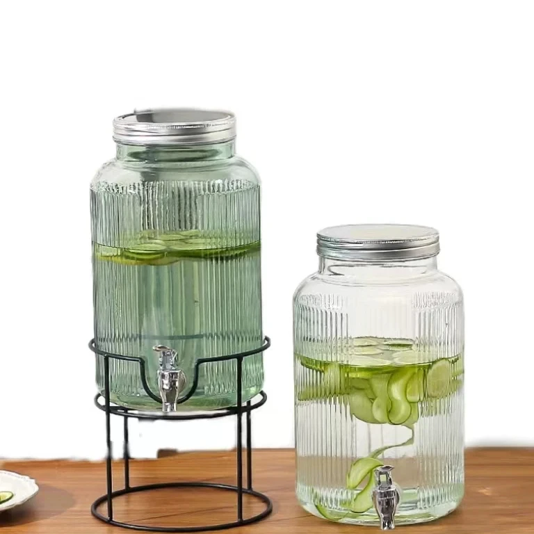 Glass Mason Jar glass Beverage Drink Dispenser With Leak Free Spigot and iron stand
