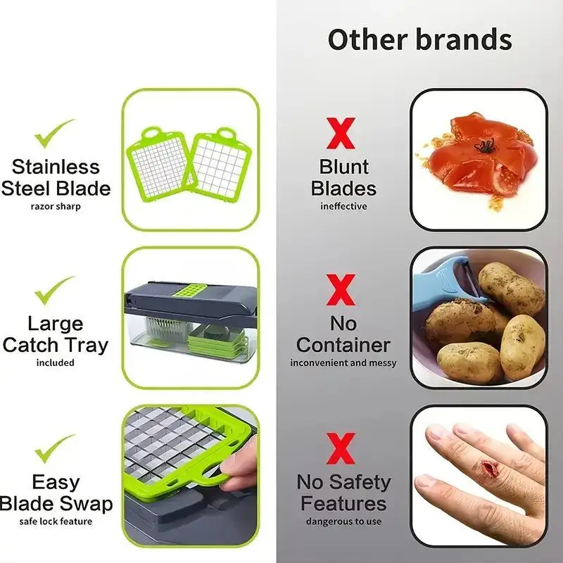 3 Days Delivery Manual 16 in 1 8 Blade Vegetable Cutter Onion Chopper Cucumber Slicer Salad Fruit Mandolin Slicer with container