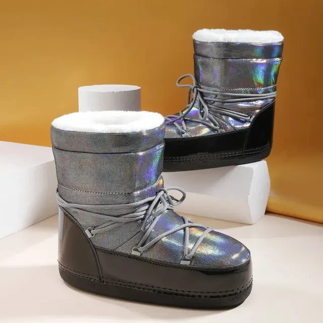 2023  Women Lace-up Ankle Winter Ski Snow Boots Female Platform Non-slip Thick Warm Plush Cotton Boots Women Boots