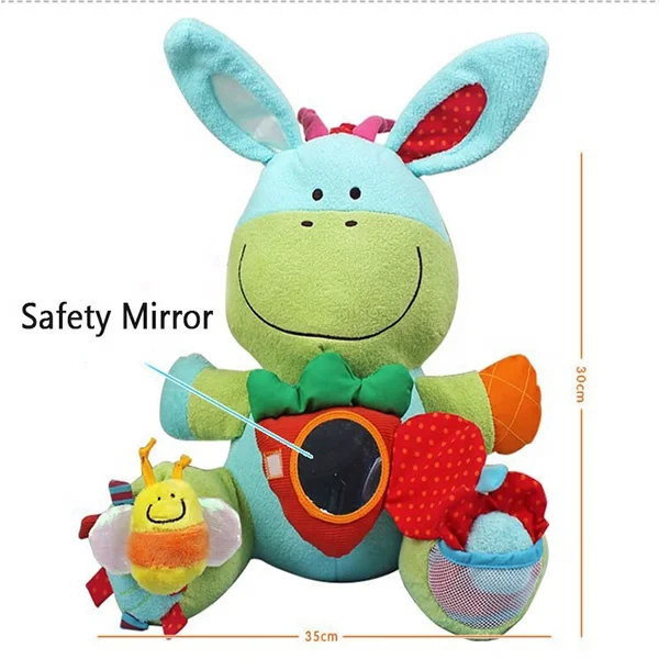 Safety baby plush soft cuddle donkey rattle toy baby musical toy