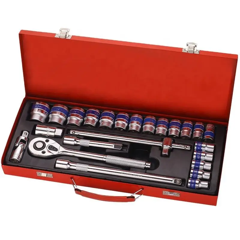 Srunv 24pc High Quality Iron Box Socket Set Hand Tool Universal Ratchet Socket Wrench Set