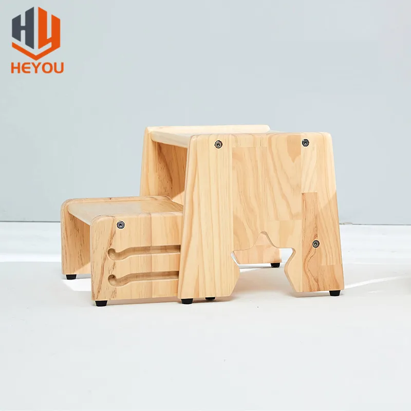 Solid Wood 2 Steps Stool Toddler Two Stair Children Stool Wooden Furniture