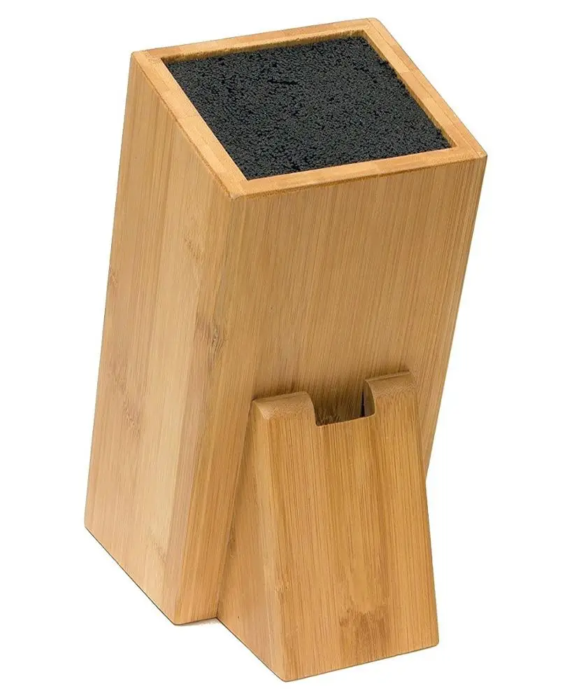 Wholesale Universal Slotless Bamboo Kitchen Plastic Fishing Rod Holder Knife Block With Black Bristles Insert