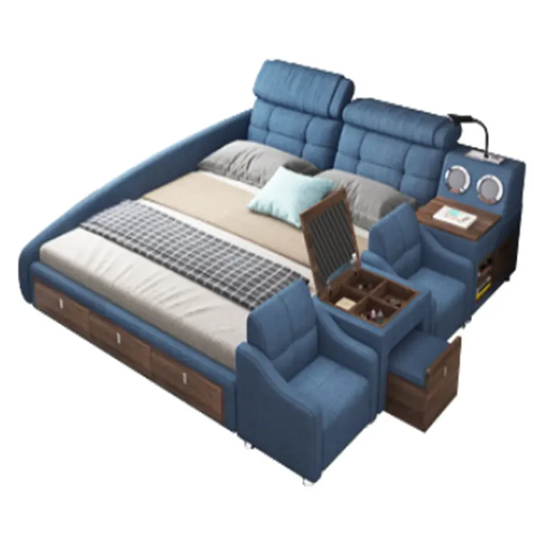 Современная мебель для спальни, многофункциональная кровать большого размера с мультимедийным динамиком и USB-зарядкой, массажная музыкальная кожаная кровать