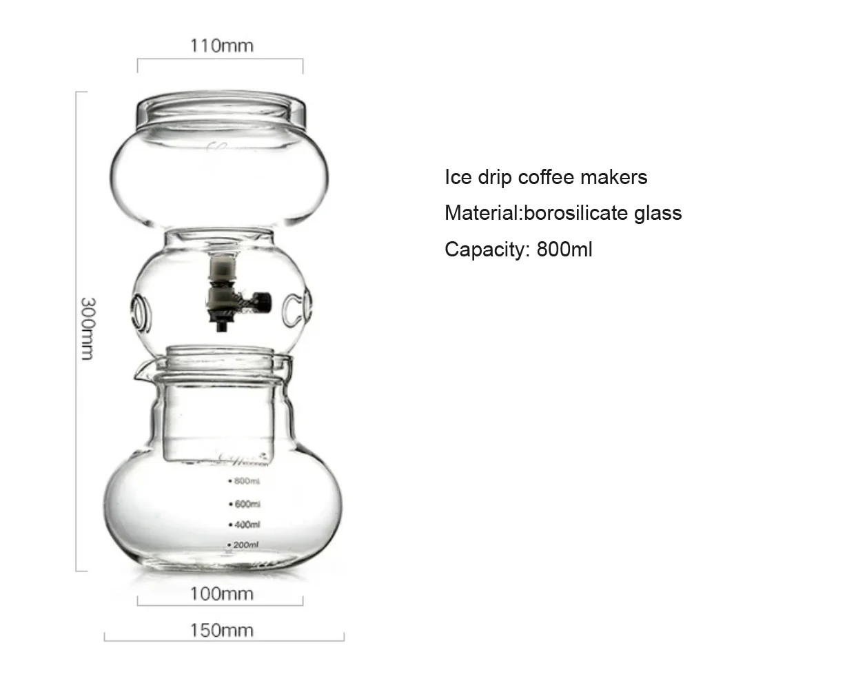 pour over glass coffee slow dripping maker coffee brewer SS 304 adjustable rotary switch
