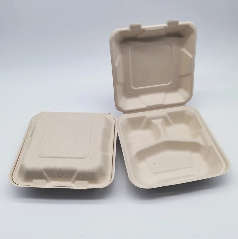 Ok compost 100% biodegradable Compostable food container tableware sugarcane bagasse clamshell bowl tray with lid