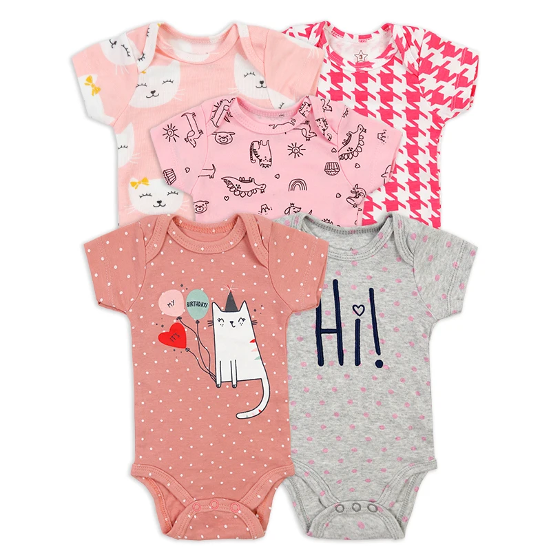 2022 New Boys Girls Short Sleeve Round Neck Pit Strip Stitching Color Jumpsuit One Piece Suit Newborn Baby Clothes