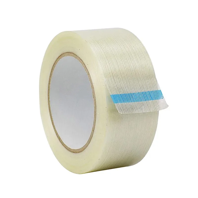 Heavy duty Reinforced Glass Fiber cross weave Semi Clear Self Adhesive strapping Fiberglass Filament Tape for Battery