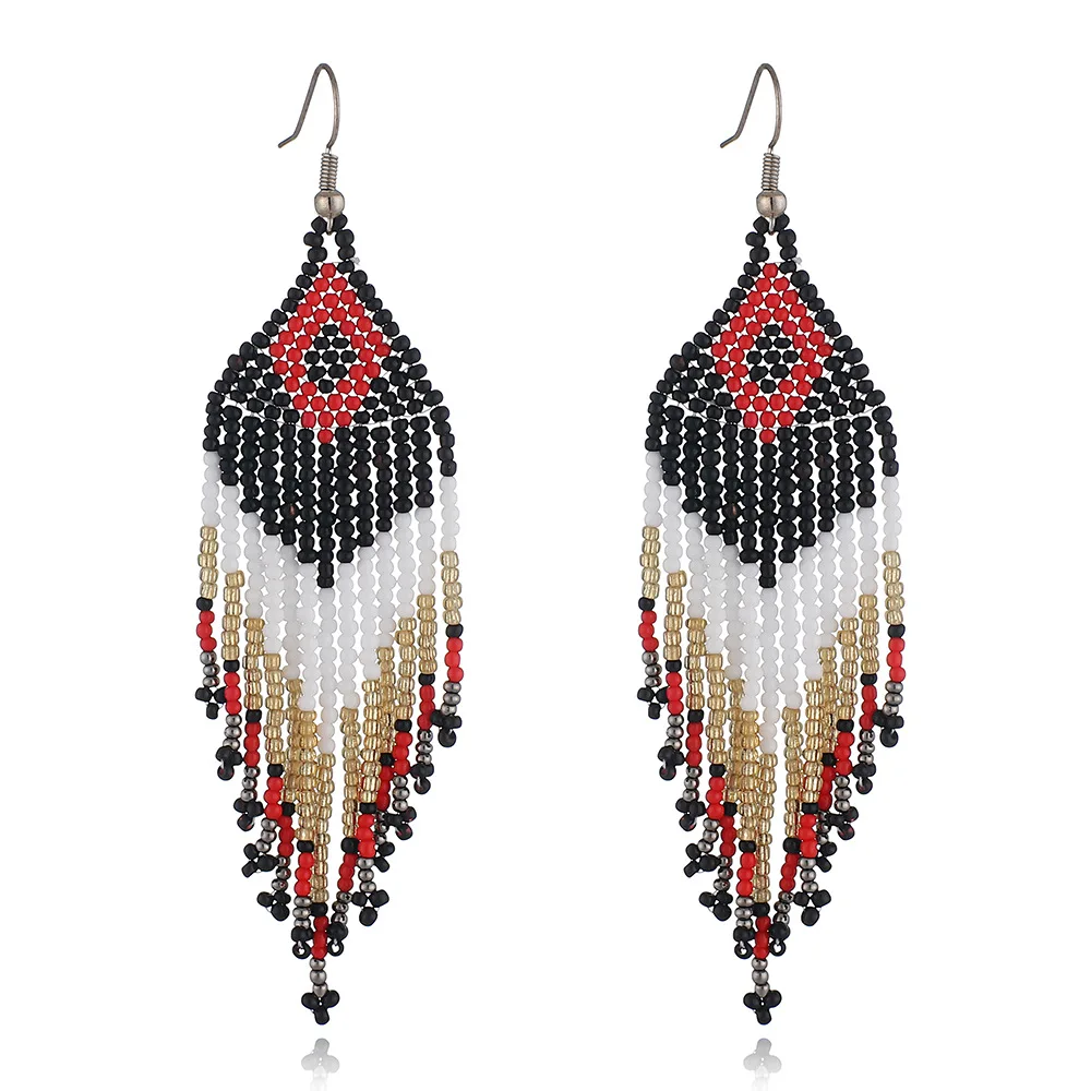 Beaded Bohemian Manufacturer Colorful Seed Beads Handmade Boho Statement Tassel Earrings For Women