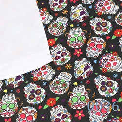 British style Christmas and Halloween printed fabric with skulls rainbow colored flowers DIY handmade bag material fabric