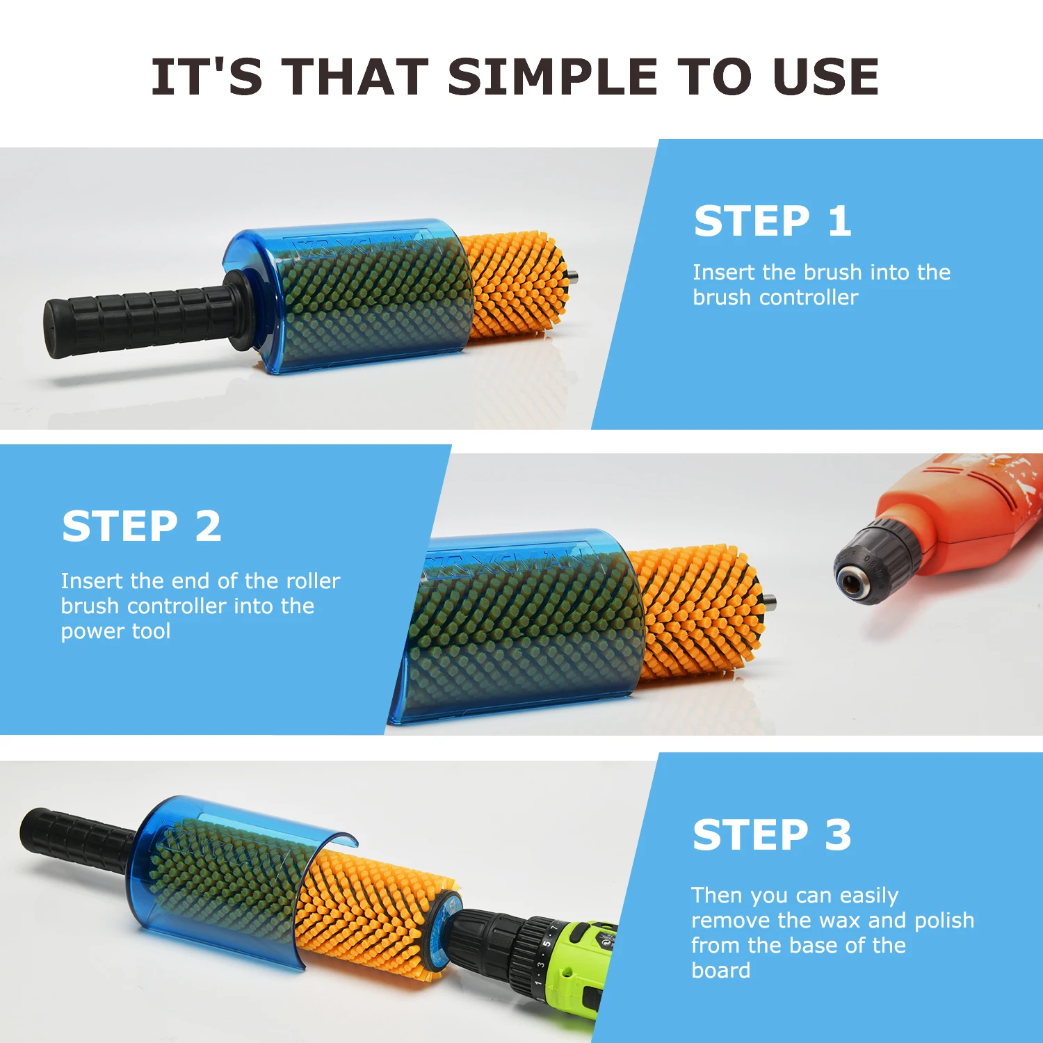 Snowboard Roto Soft Nylon Brush for Waxing Fits 10mm Hex Shaft 200mm Length