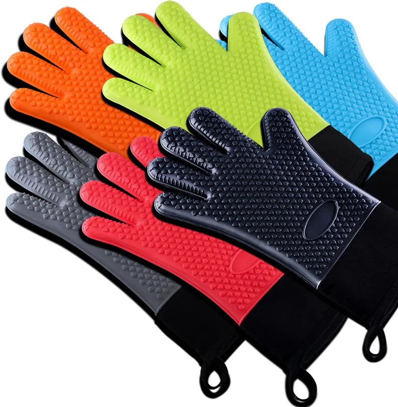 Silicone Oven Mitts, Cotton Lining Heat Resistant Non-Slip Silicone Kitchen Gloves Great for Baking, Cooking, BBQ