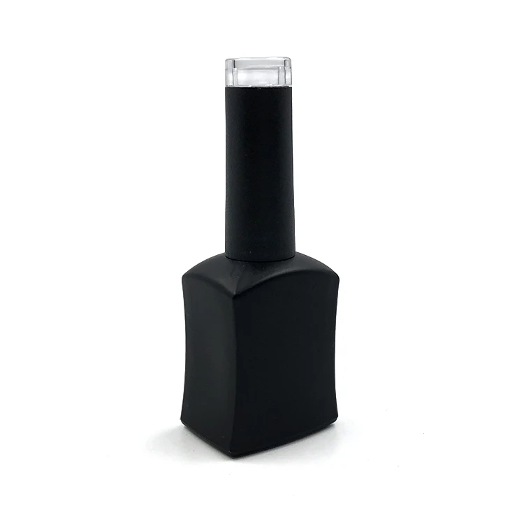 Custom 15ml 15 ml Unique Luxury Square Matte Black Empty UV Gel Glass Nail Polish Bottle with Black Brush Caps in Bulk