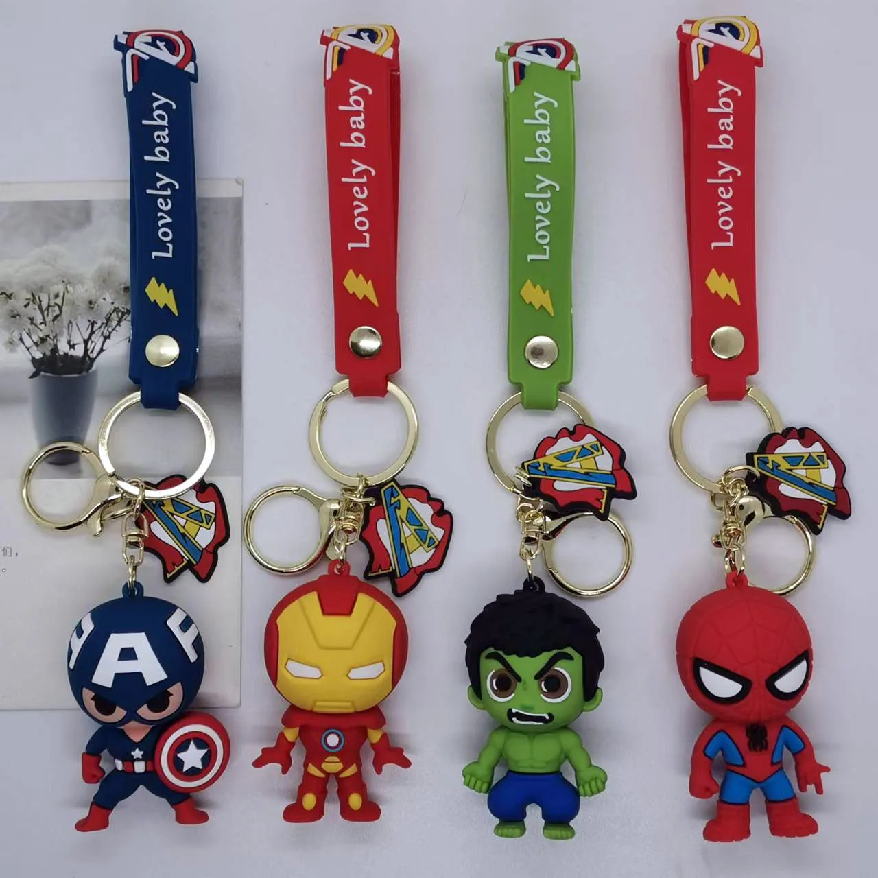 2022 new product marvel cute keychain captain spider iron green man silicone rubber for Bag Car Pendant anime metal Key Chain