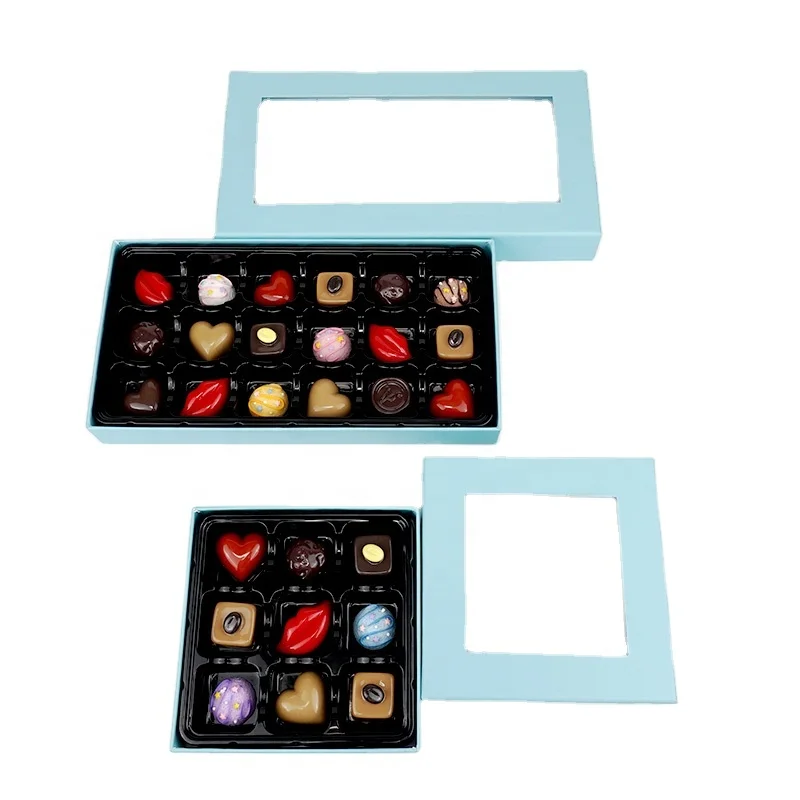 Luxury Custom Chocolate Truffle Rigid Gift Boxes With Clear Window Packaging
