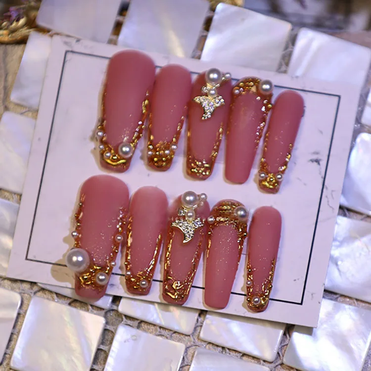 Free Shipping Luxury Private Label Press On Nails Handmade Custom Thick Acrylic Nails With Rhinestones Artificial Fingernails