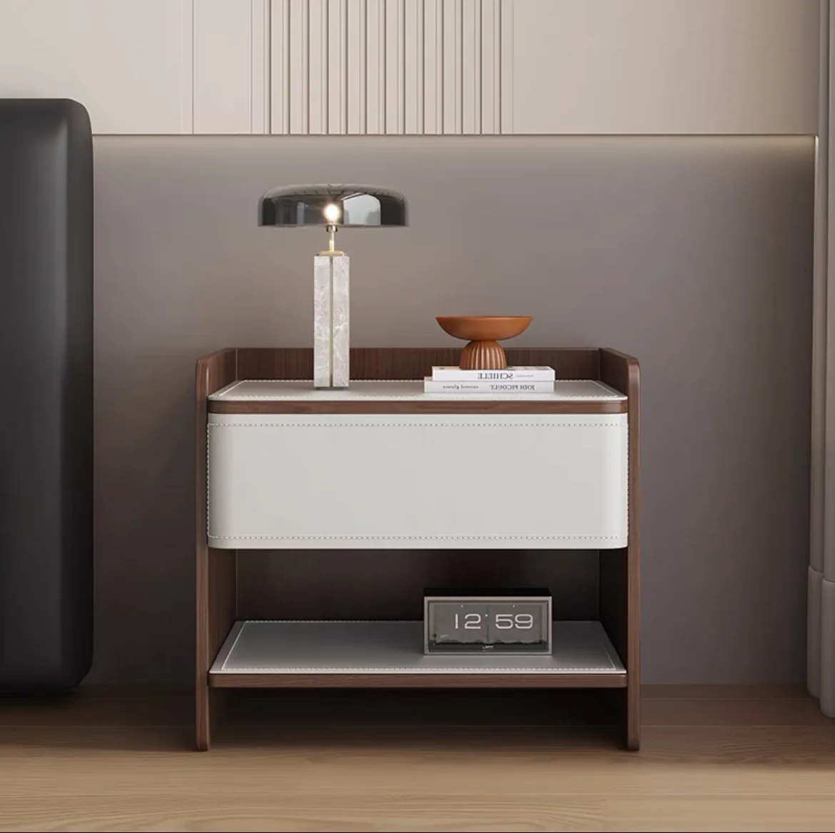 Saddle leather bedside table modern simple light luxury high-end bedside table home bedroom hotel storage cabinet side table