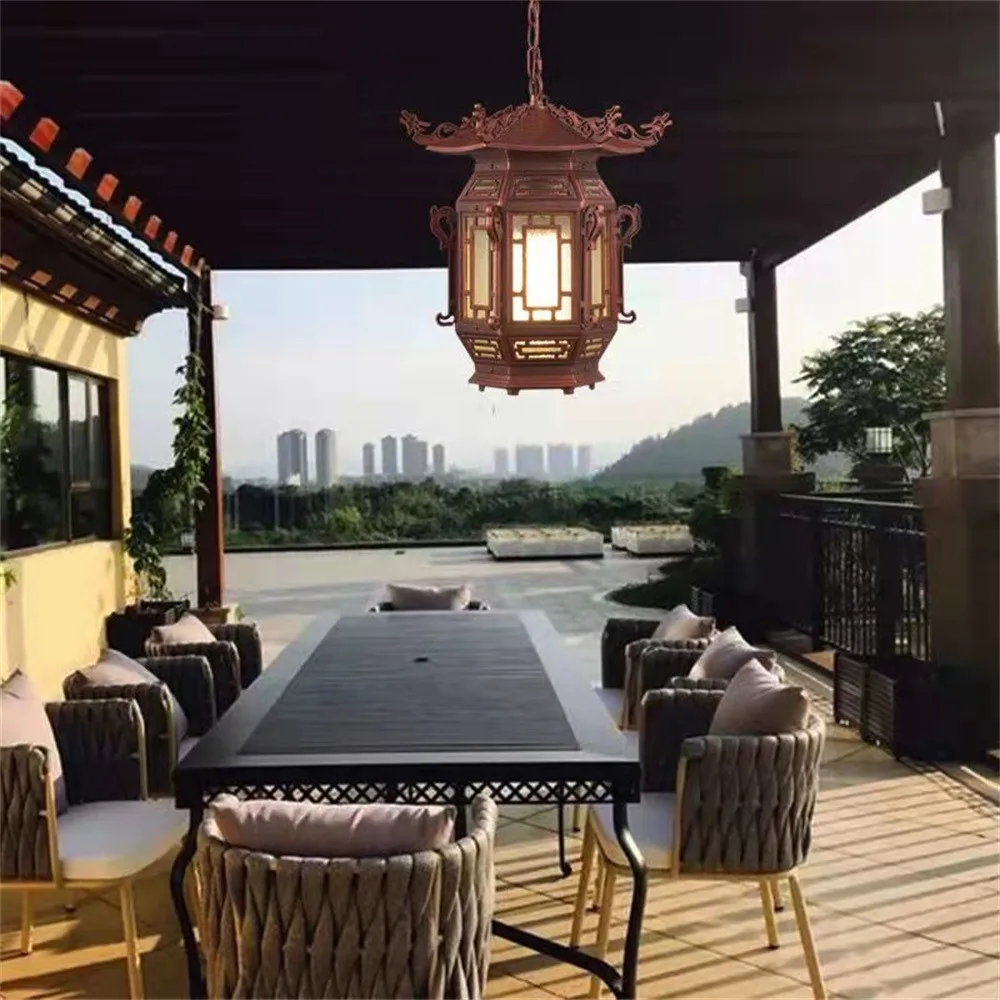 Contemporary Outdoor Pendent Lamp LED Waterproof Villa Garden Courtyard Gate Corridor Balcony Pendent Lamp