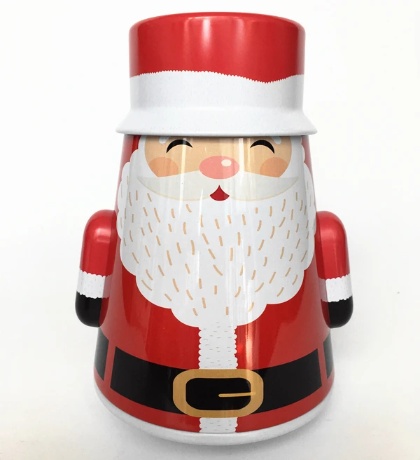 wholesale customize Christmas decoration gift box tin packaging box promotional santa shape metal tin can