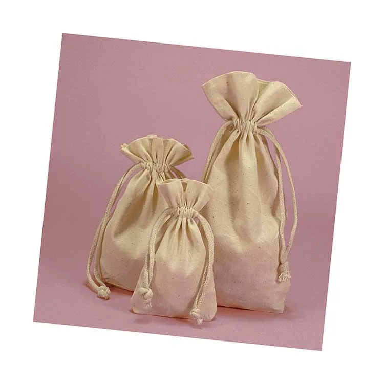 Flat Bottom Cotton Calico Muslin Drawstring Pouch Bag