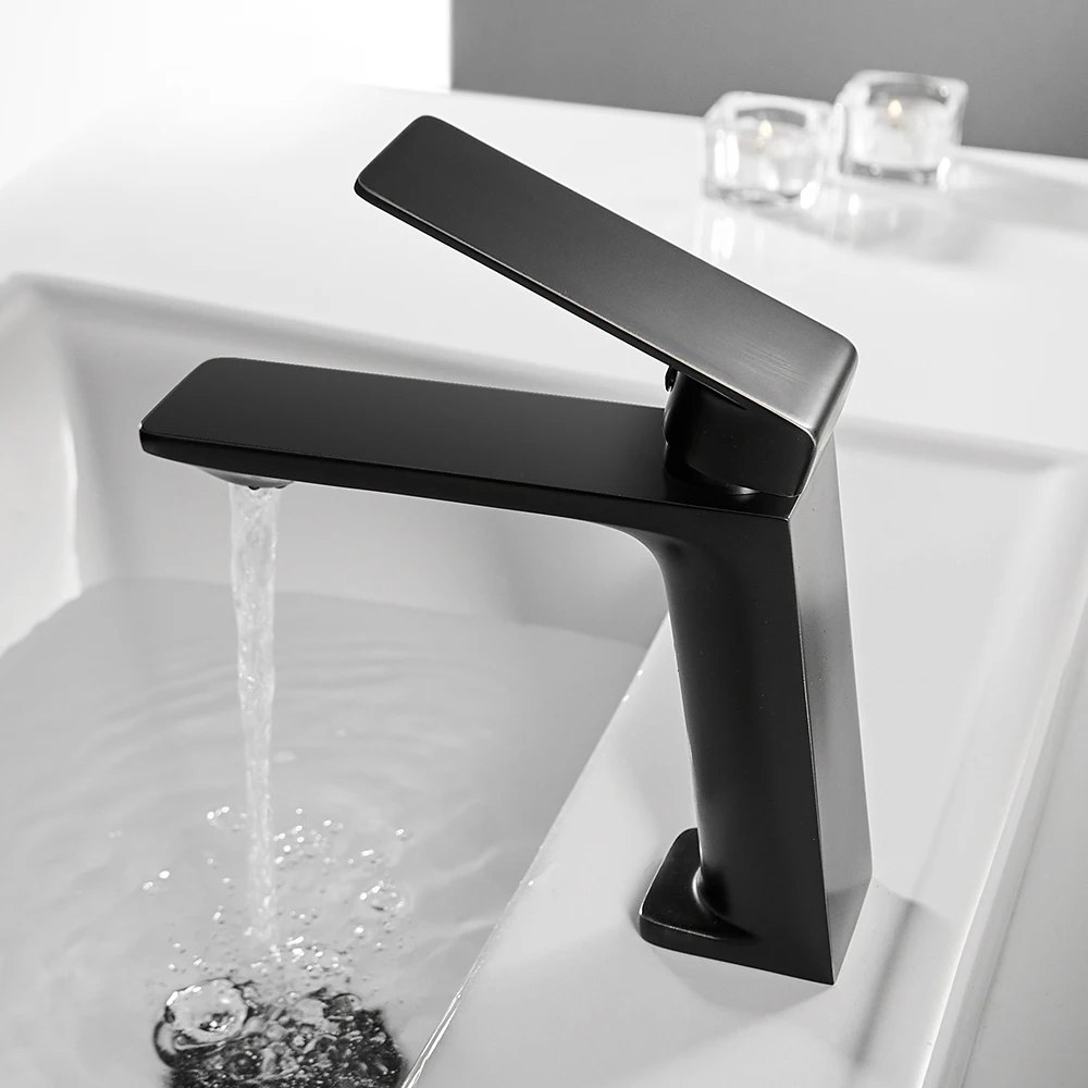 Bathroom Sink Tap Brass Faucet Modern Single Hole Wash Hand Basin Tap One Handle Water Mixer Cold Hot Water Faucet