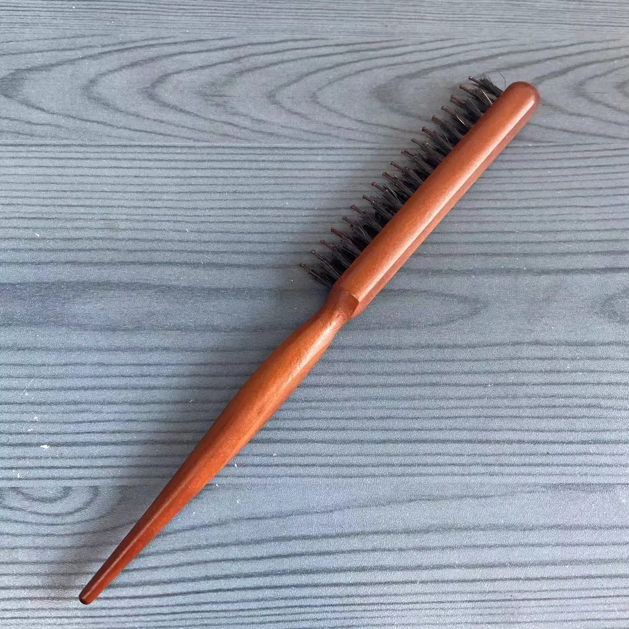 Flat Wood Comb Professional Nylon Bristle Three Row Brush Lotus Wood Bristle Hair Male Beard Brush Customized Logo