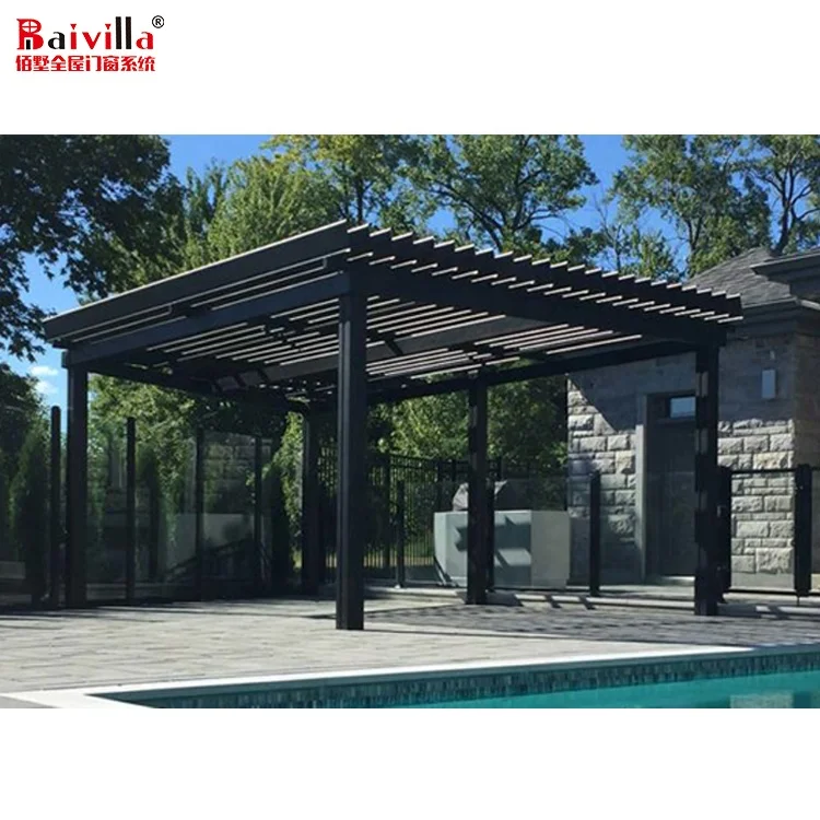Прочная беседка темно-серого цвета для сада, Новейший современный дизайн