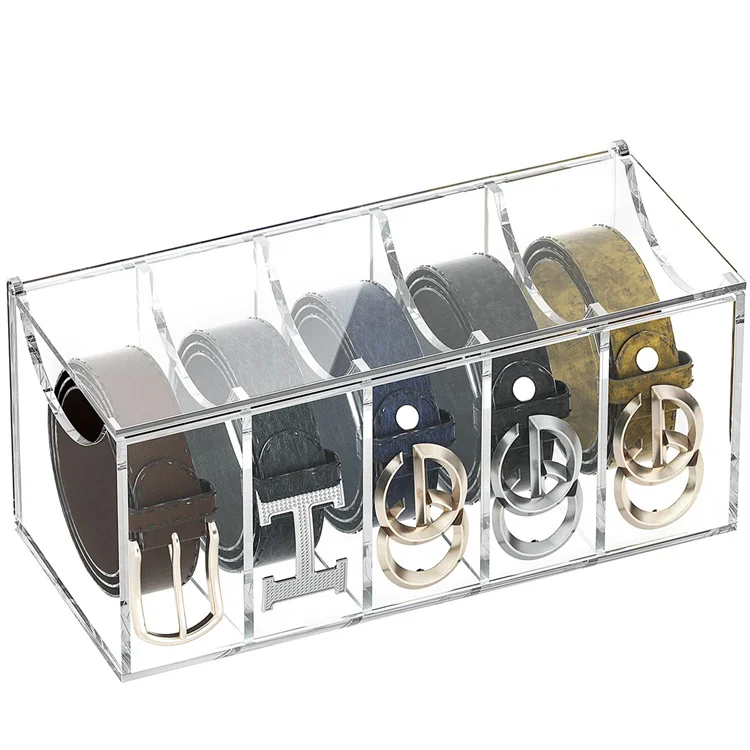 5 7 Compartment Dust Cover Acrylic Belt Storage Holder Ties Belt Organizer for Home Closet