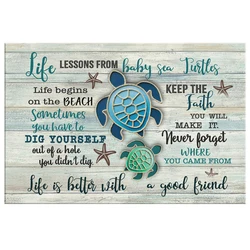 Life Lessons From Baby Sea Turtles Canvas Wall Art Farmhouse Sign
