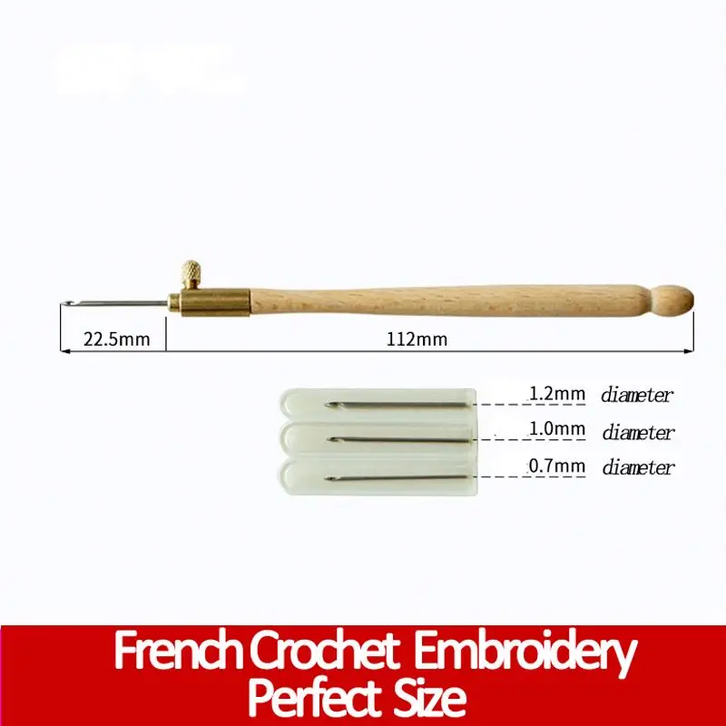 Handle Tambour Crochet Hook with 3 Needles French Crochet Embroidery Beading Hoop Sewing Tool Set DIY Craft