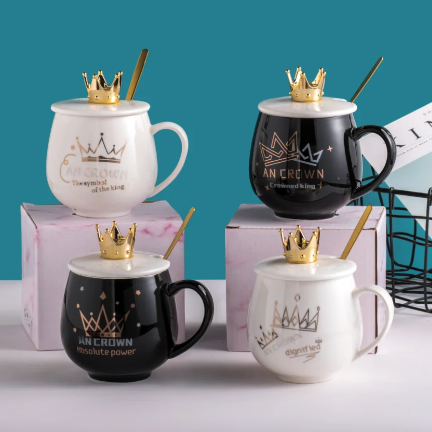 Nordic style crown ceramic breakfast milk coffee big belly cup for gift