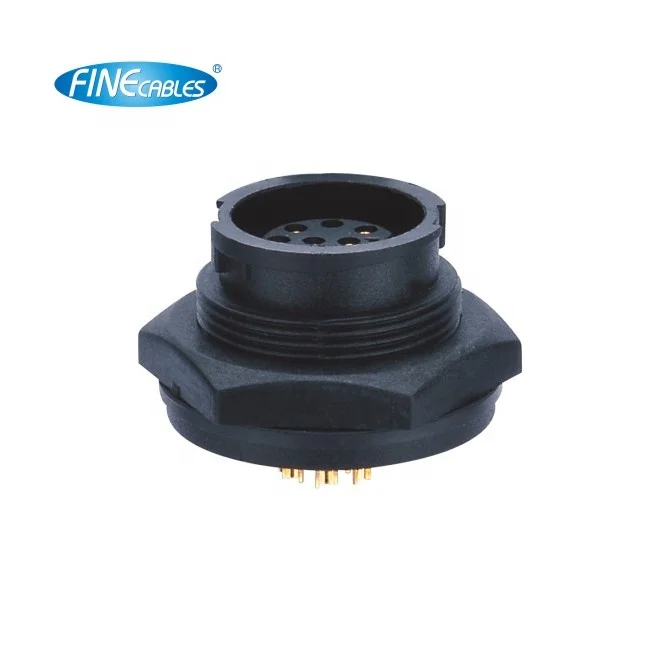 Finecables Plastic 8 9pin IP67 Panel Mount Quick Lock M16 Connectors