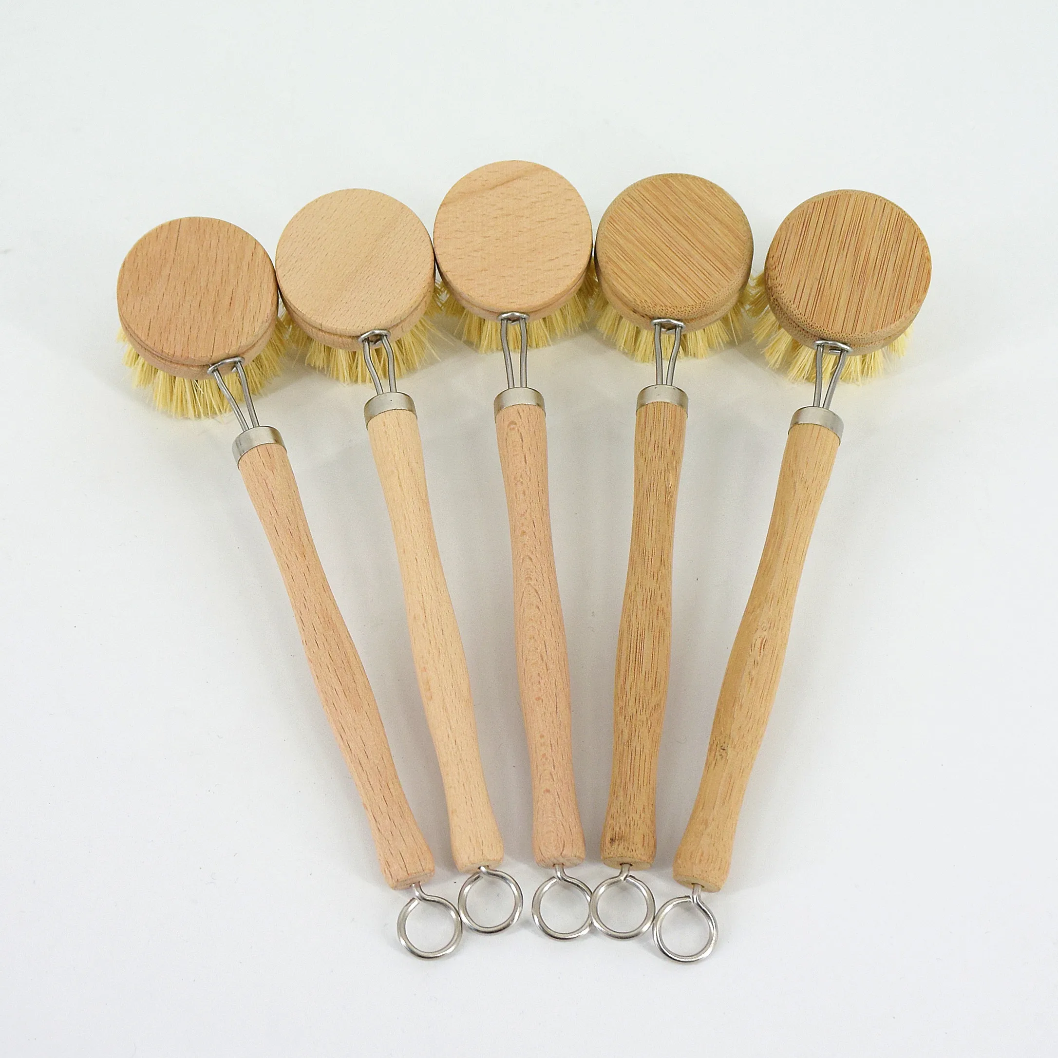 
customized natural bamboo wooden kitchen dish brush with tampico brush refill head 