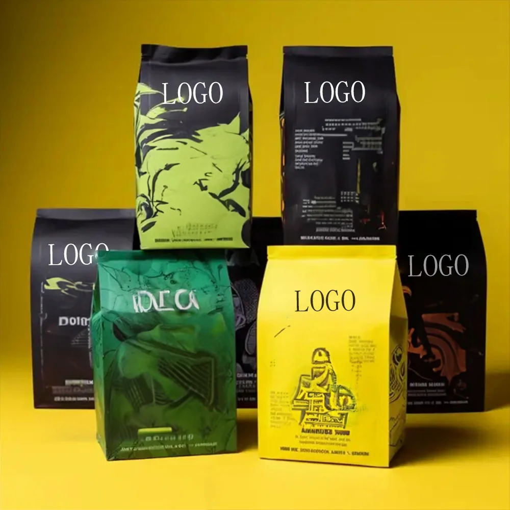 250g 500g 1kg 12oz Custom Printed Heat Sealing Aluminum Foil Coffee Sachet Side Gusset Pouch Bags Without Valve