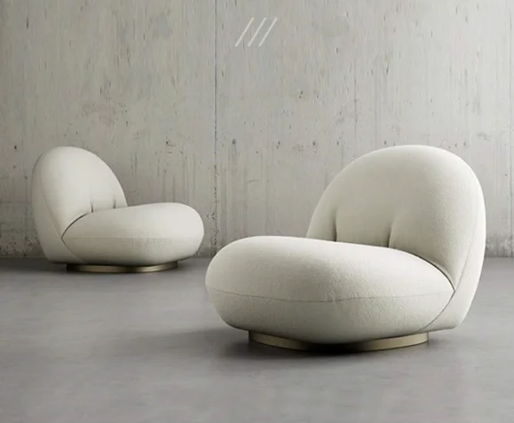 Modern bending artificial learning back lounge sofa accent chair Living room single velvet recliner Swivel chair