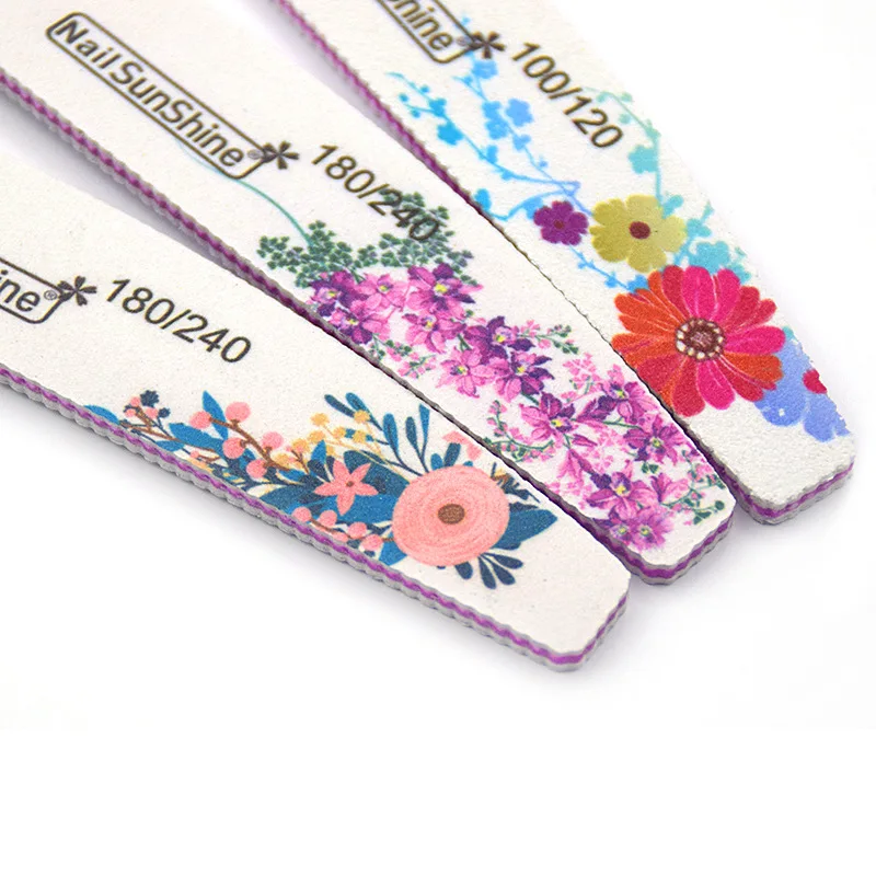 Professional Double-sided Nail File White Sandpaper Half-moon Beauty trimming Tools 100 / 180 /240 Flowers Nail Files Manicure
