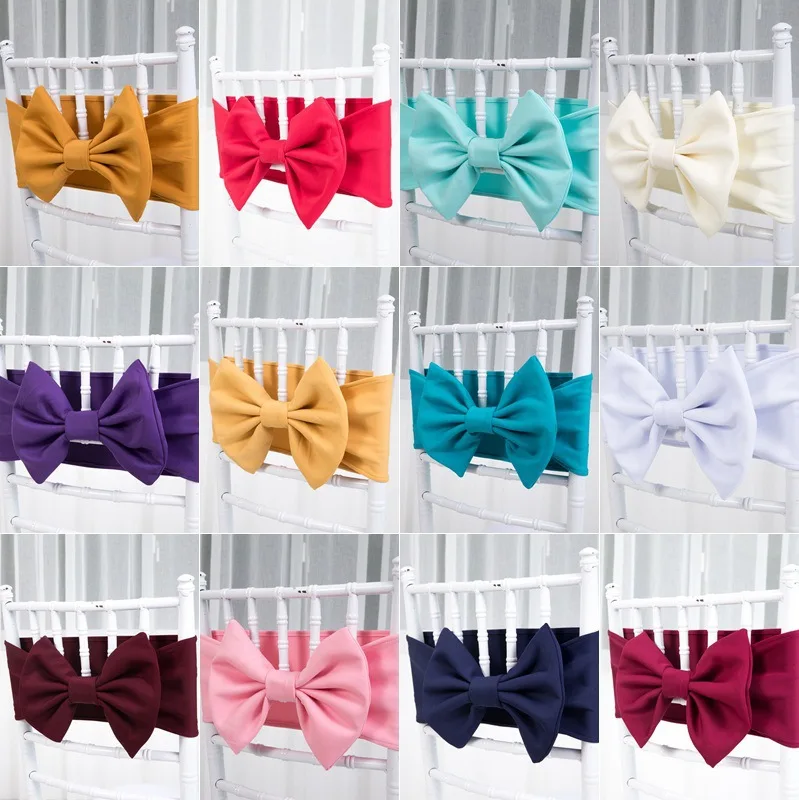 Custom Cheap White Pink Bow Chair Spandex Wedding Decoration Chair Bows for Wedding Events Banquet Chair